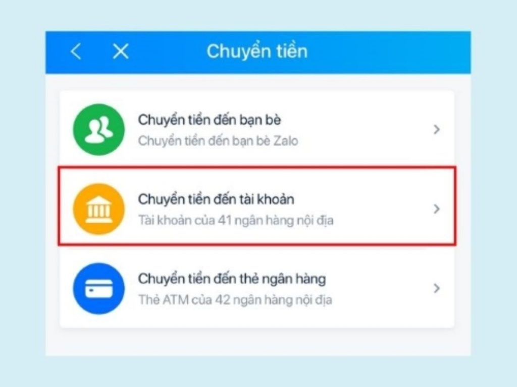 Chọn chuyển tiền và chuyển tiền đến tài khoản