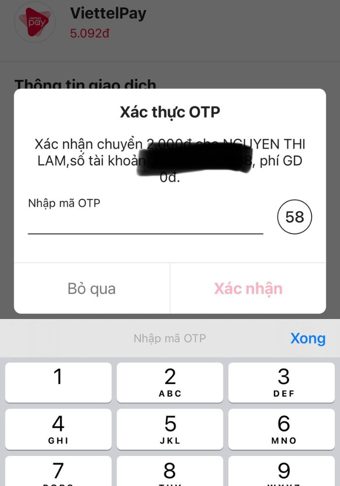 Cuối cùng nhập mã OTP mà hệ thống gửi về máy