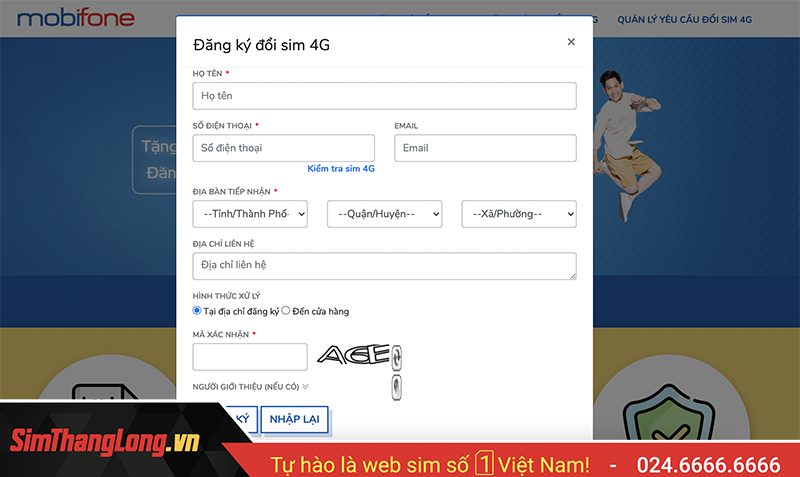 Điền thông tin để thay SIM 4G MobiFone miễn phí