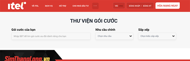 Kiểm tra gói cước Itel được phép đăng ký trên website