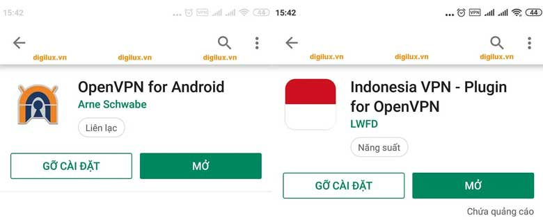 Bước 1: Tải hai ứng dụng OpenVPN và Indonesia VPN cho Android trên CH Play