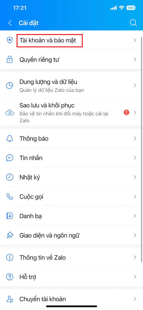 “Tài khoản và bảo mật”