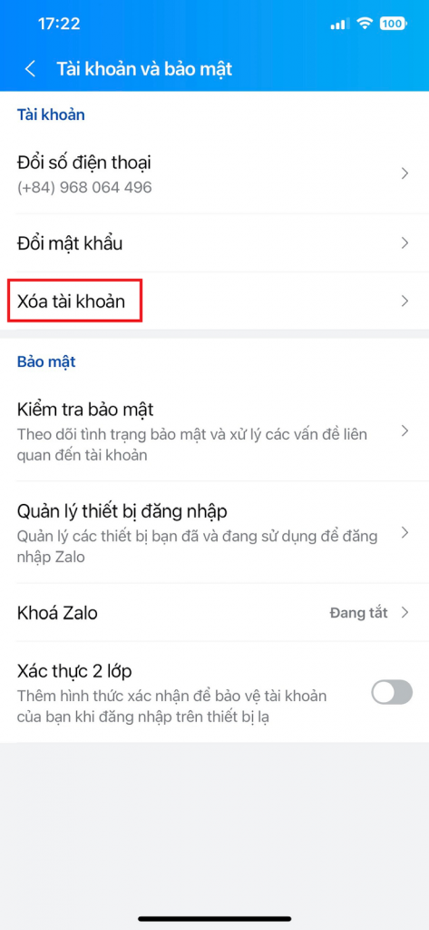 “Tài khoản và bảo mật”