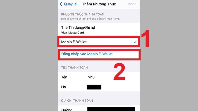 Chọn MoMo E-wallet rồi đăng nhập