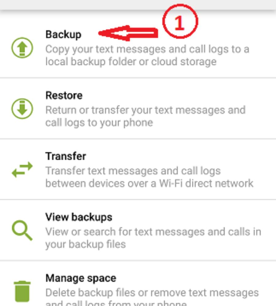 Mở ứng dụng và chọn Backup