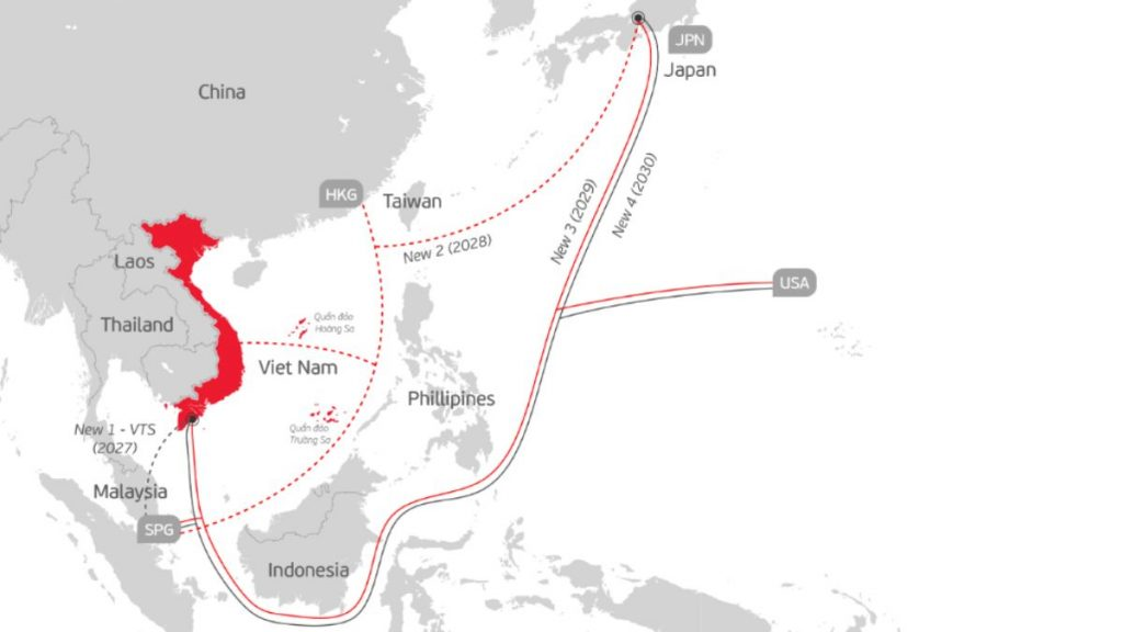 Sơ đồ dự kiến của 4 tuyến cáp quang biển Viettel sẽ đầu tư đến năm 2030