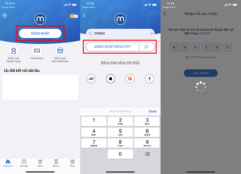 đăng nhập vào app mobifone