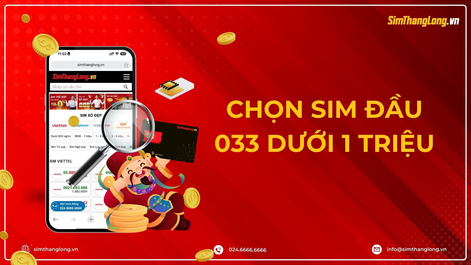 Chọn sim đầu 033 dưới 1 triệu